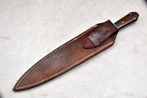 T265-Custom Hand Forged Damascus Steel Dagger Hunting Knife with Walnut Handle | Handmade | Leather Sheath