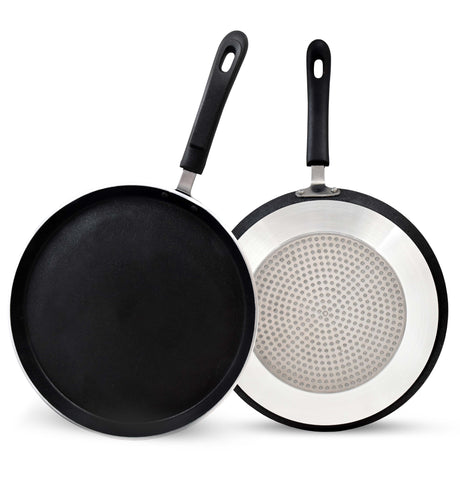 Aluminum Nonstick Crepe Pan, 12” Non Stick Skillet Pan for Egg Omelet Tortilla Tawa Dosa, Flat Frying Pan, Induction Compatible PFOA & PTFEs Free, Suitable for Gas Stovetop and Induction Base Cookware