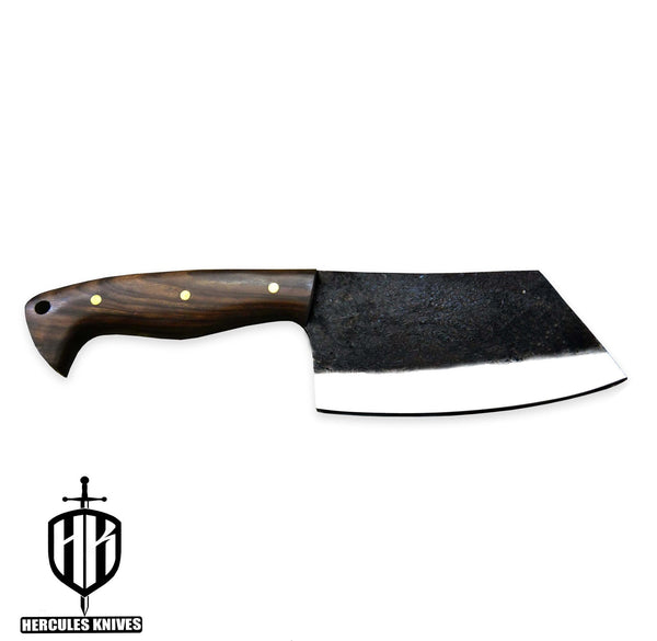 Custom Hammered High Carbon Steel Cleaver Hunting Knife Butcher Knife Handmade With Walnut Handle