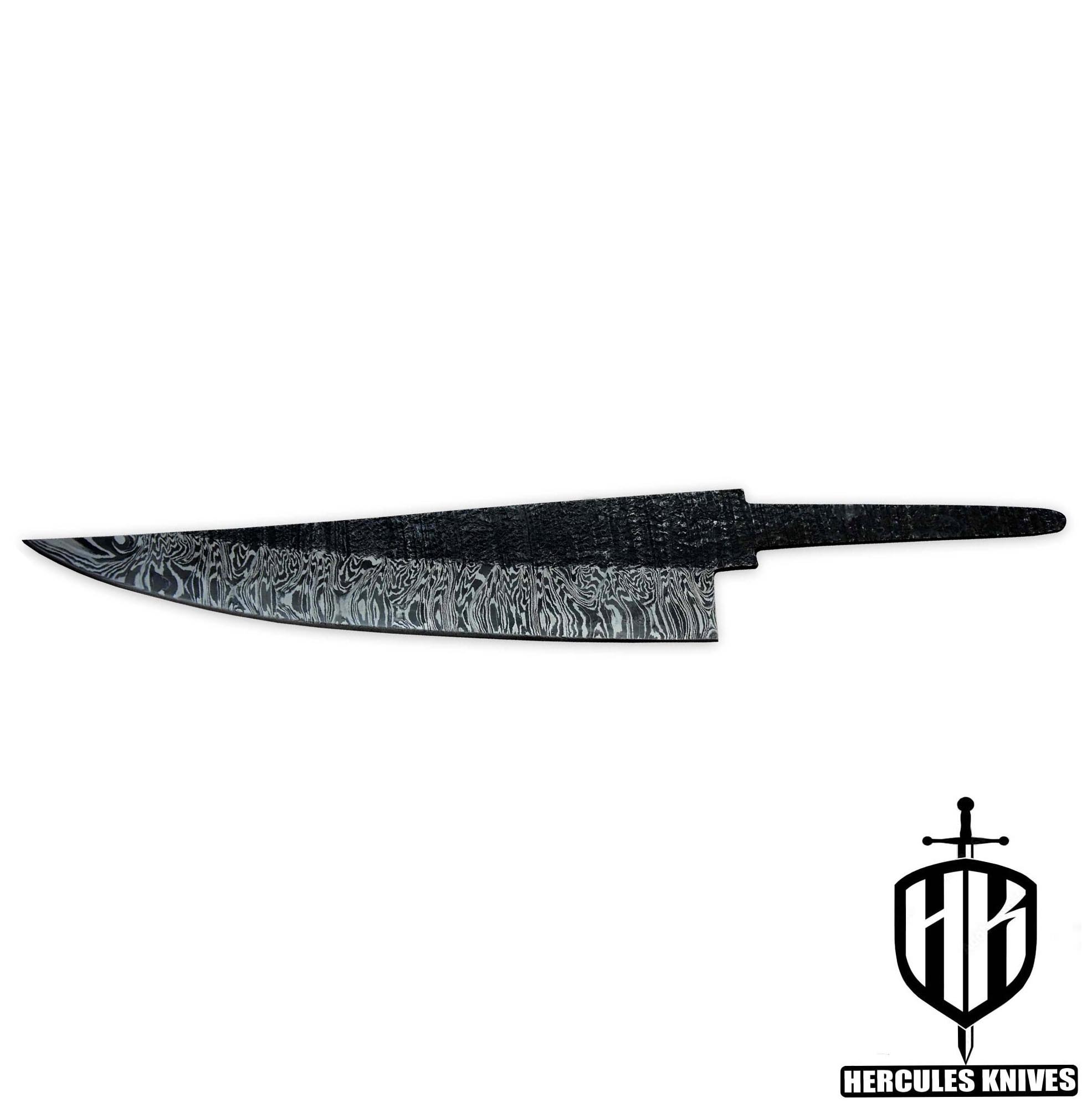 Hercules Custom Hand Forged Hammered Damascus Steel Blank Blade Chef Knife - Kitchen Knife Handmade | Knife Making Supply