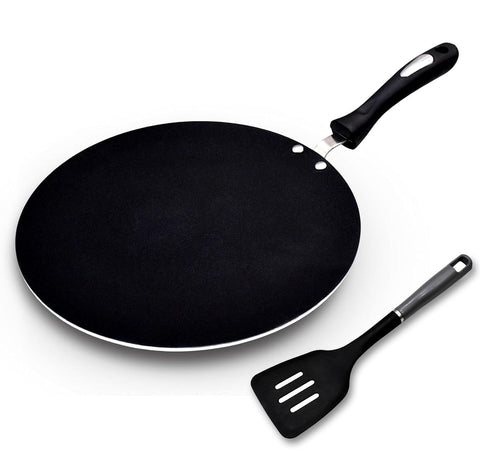 Aluminum Non-Stick Chapati Tawa Griddle Crepe Pan Frying Skillet Pan for Omelette Pan Paratha Aluminum Dosa Tawa, PFOA Free, Easy Clean Bakelite Handle Free Spoon