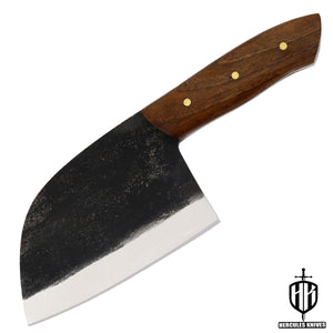 Custom Hammered High Carbon Steel Cleaver Hunting Knife Butcher Knife Handmade With Walnut Handle