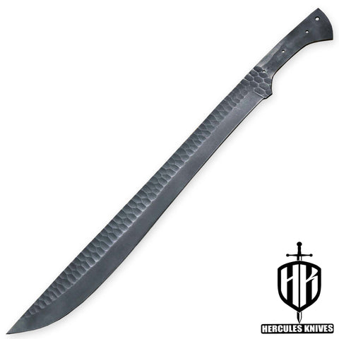 Custom 24.0"OAL Hammered Spring Steel 5160 Blank Blade Machete Hunting Knife Handmade, No Damascus
