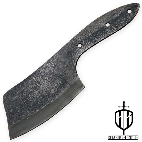 Custom 9.5"OAL Hammered 1095 High Carbon Steel Blank Blade Cleaver Hunting Knife Handmade, No Damascus