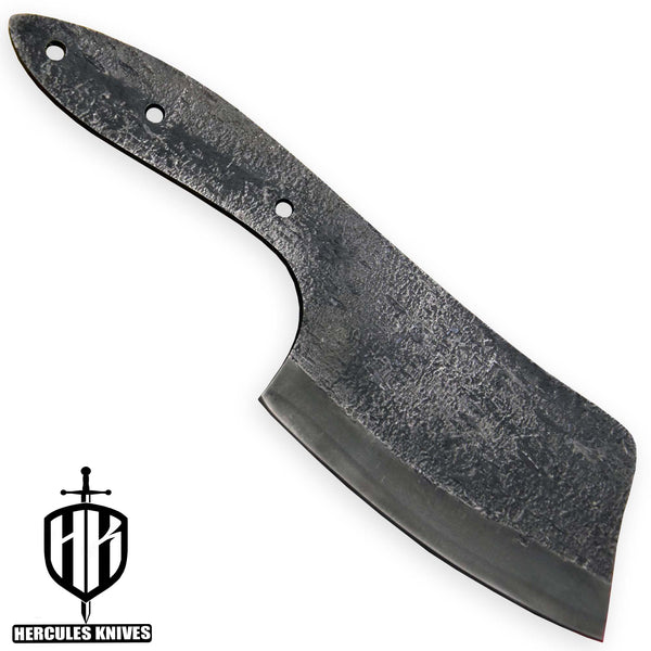 Custom 9.5"OAL Hammered 1095 High Carbon Steel Blank Blade Cleaver Hunting Knife Handmade, No Damascus